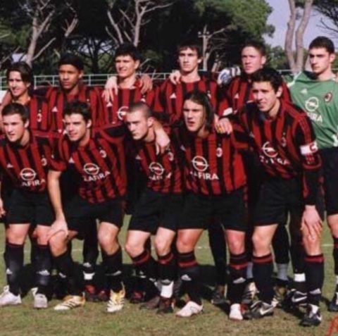 Davide Astori nelle giovanili del Milan con Davide Di Gennaro, Elia Legati e Matteo Ardemagni